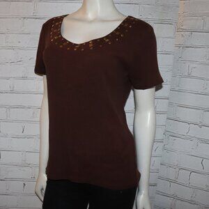 🤎✨👕 C.B. Casual Tee · Gold Studded Neckline · Size L